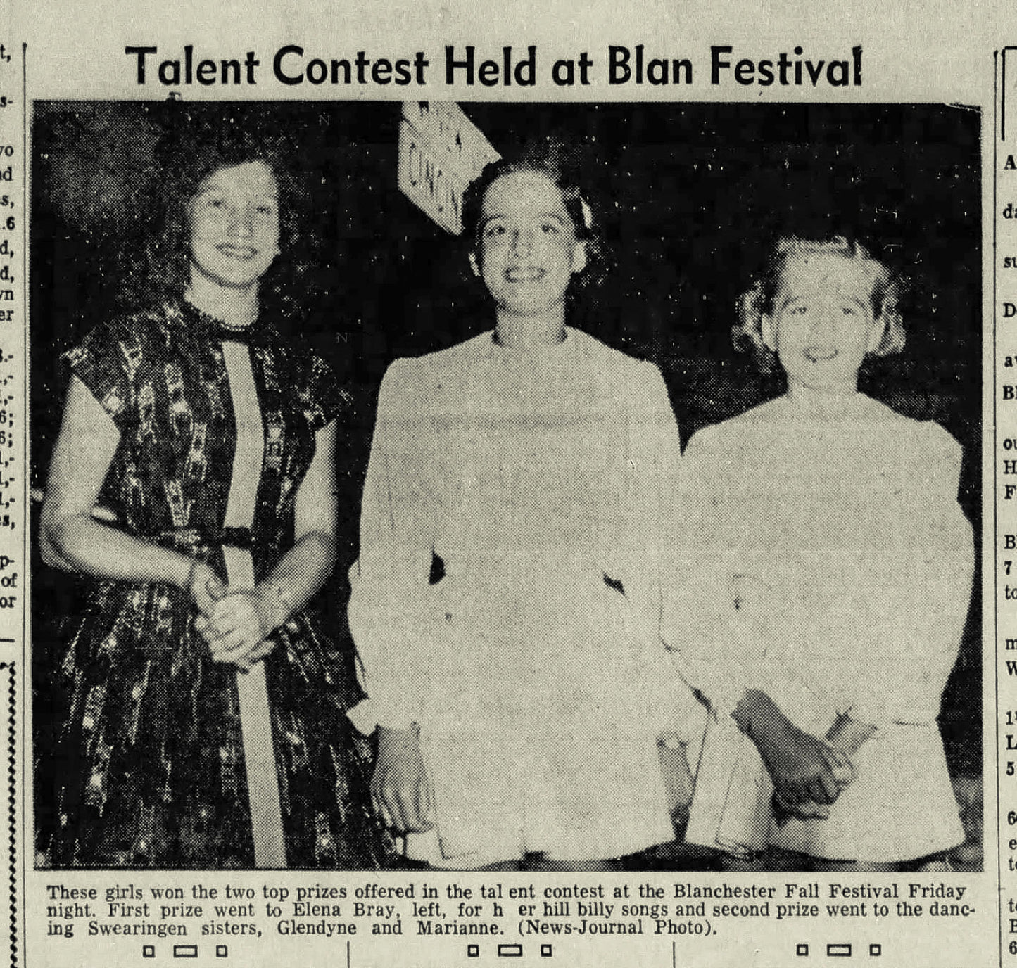 1957. Blanchester Fall Festival talent contest winners.