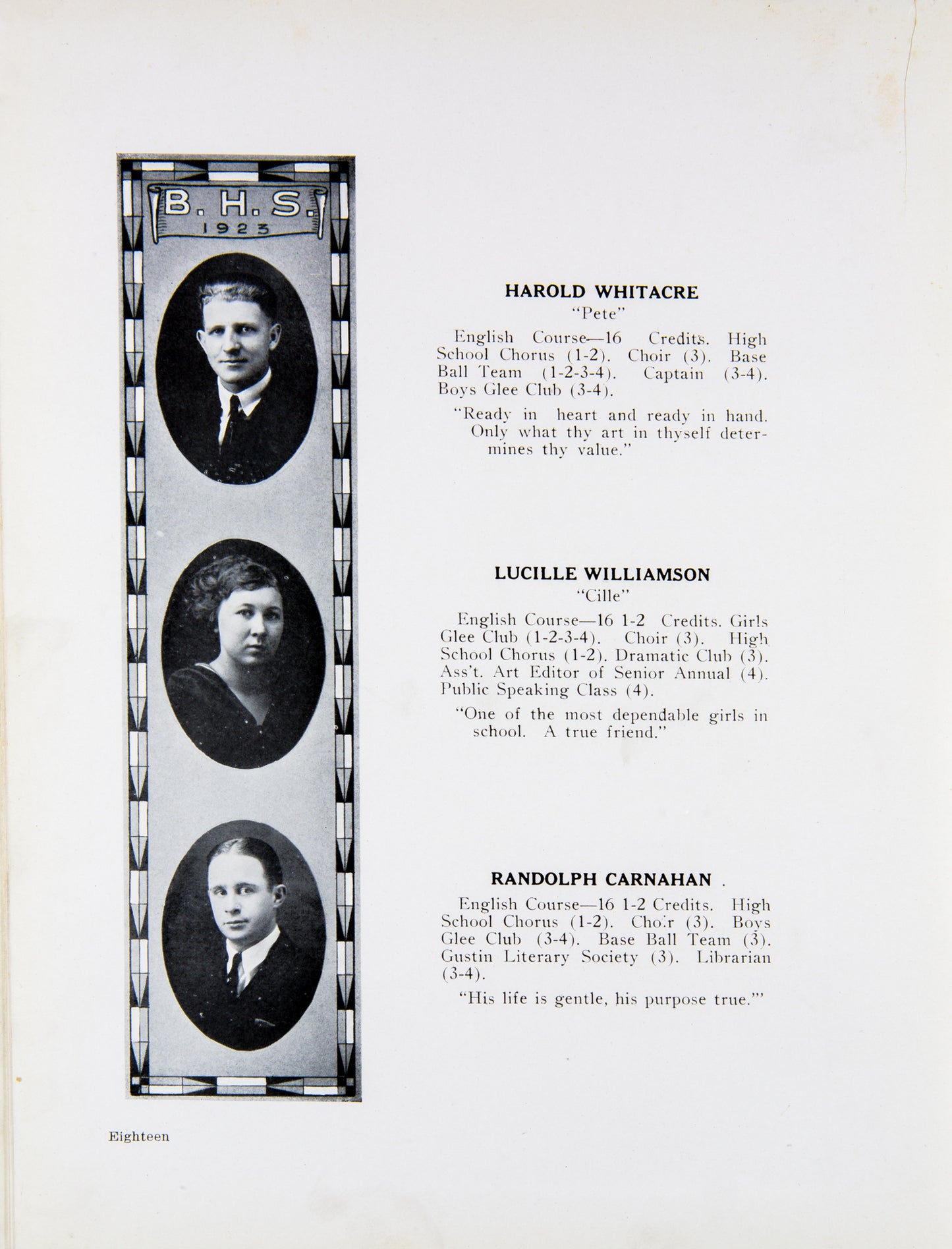 1923. Blanchester High School Yearbook.