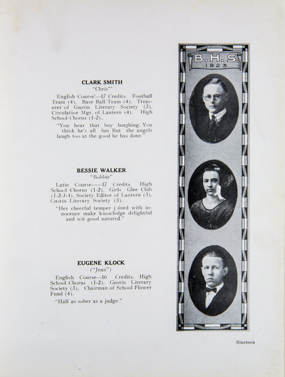 1923. Blanchester High School Yearbook.