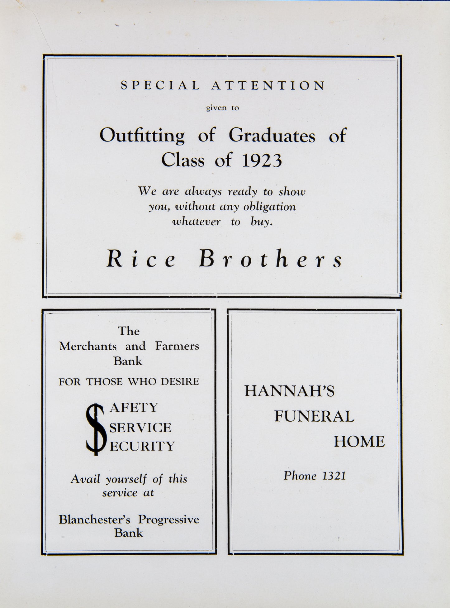 1923. Blanchester High School Yearbook.