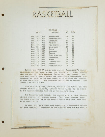 1937. Blanchester High School Yearbook.