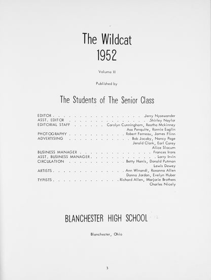 1952. Blanchester High School Yearbook