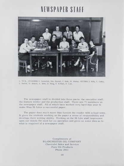 1954. Blanchester High School Yearbook