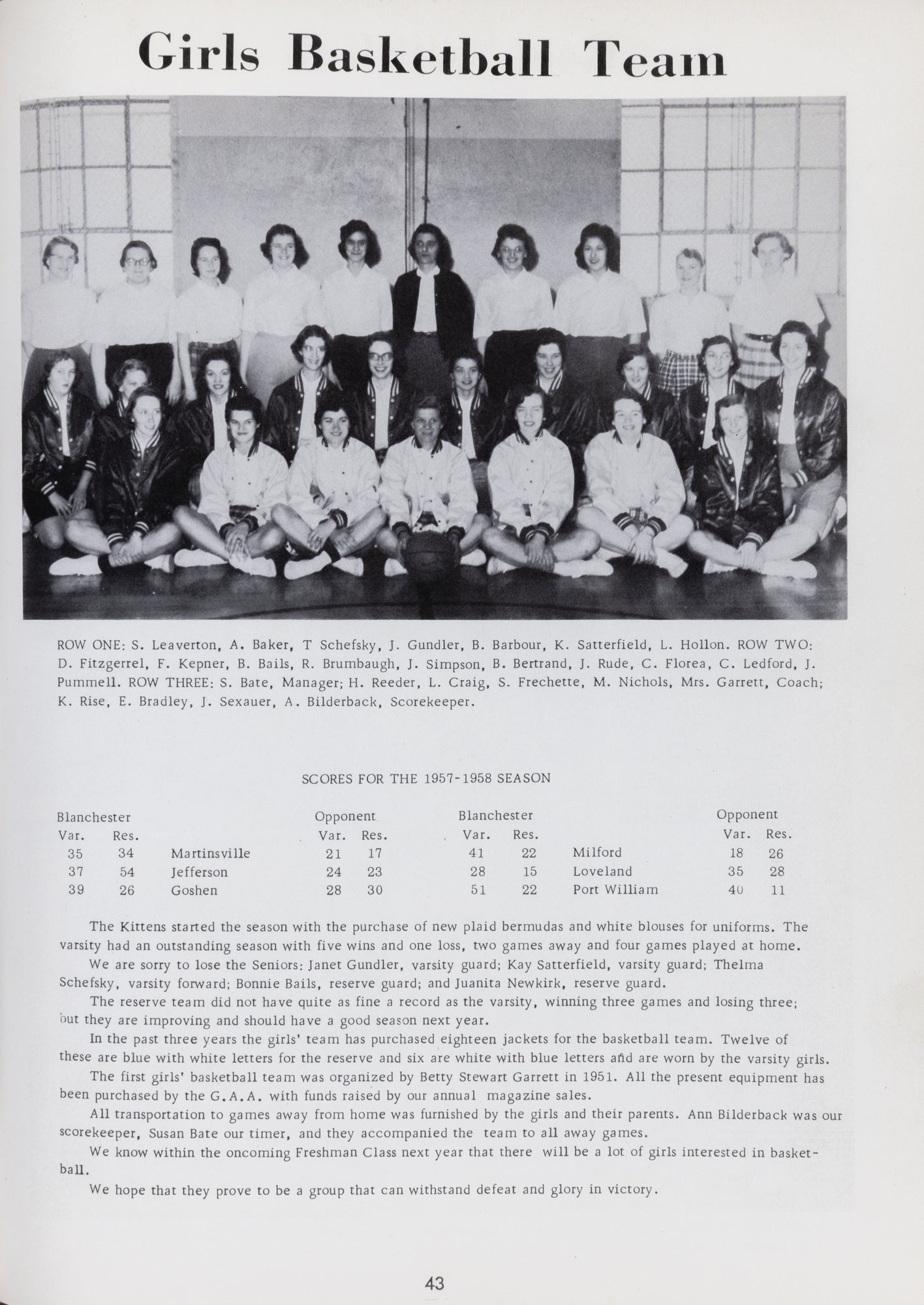 1958. Blanchester High School Yearbook