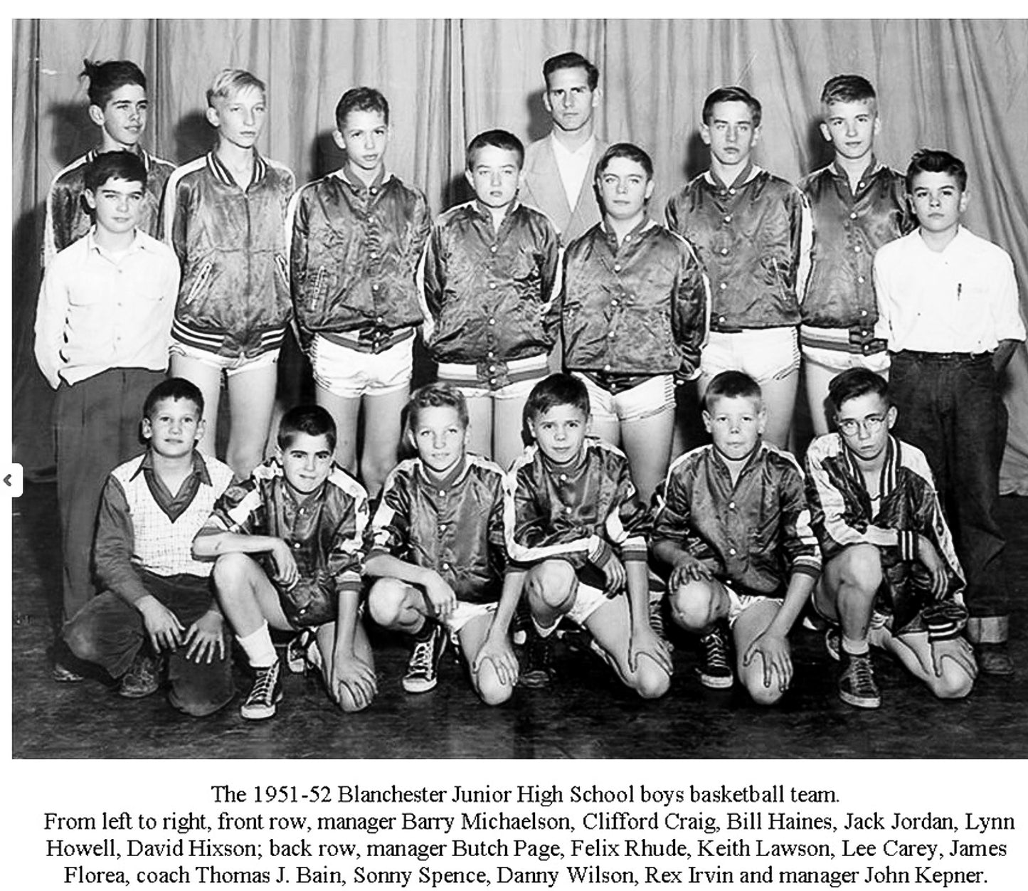 1952. Blanchester High School Basketball Team.