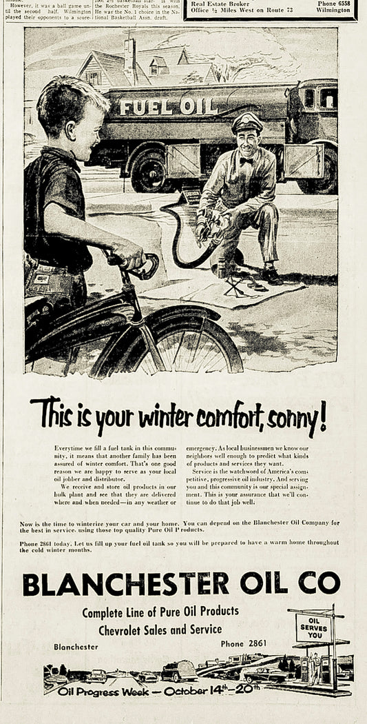 1956. Blanchester Oil Company ad.