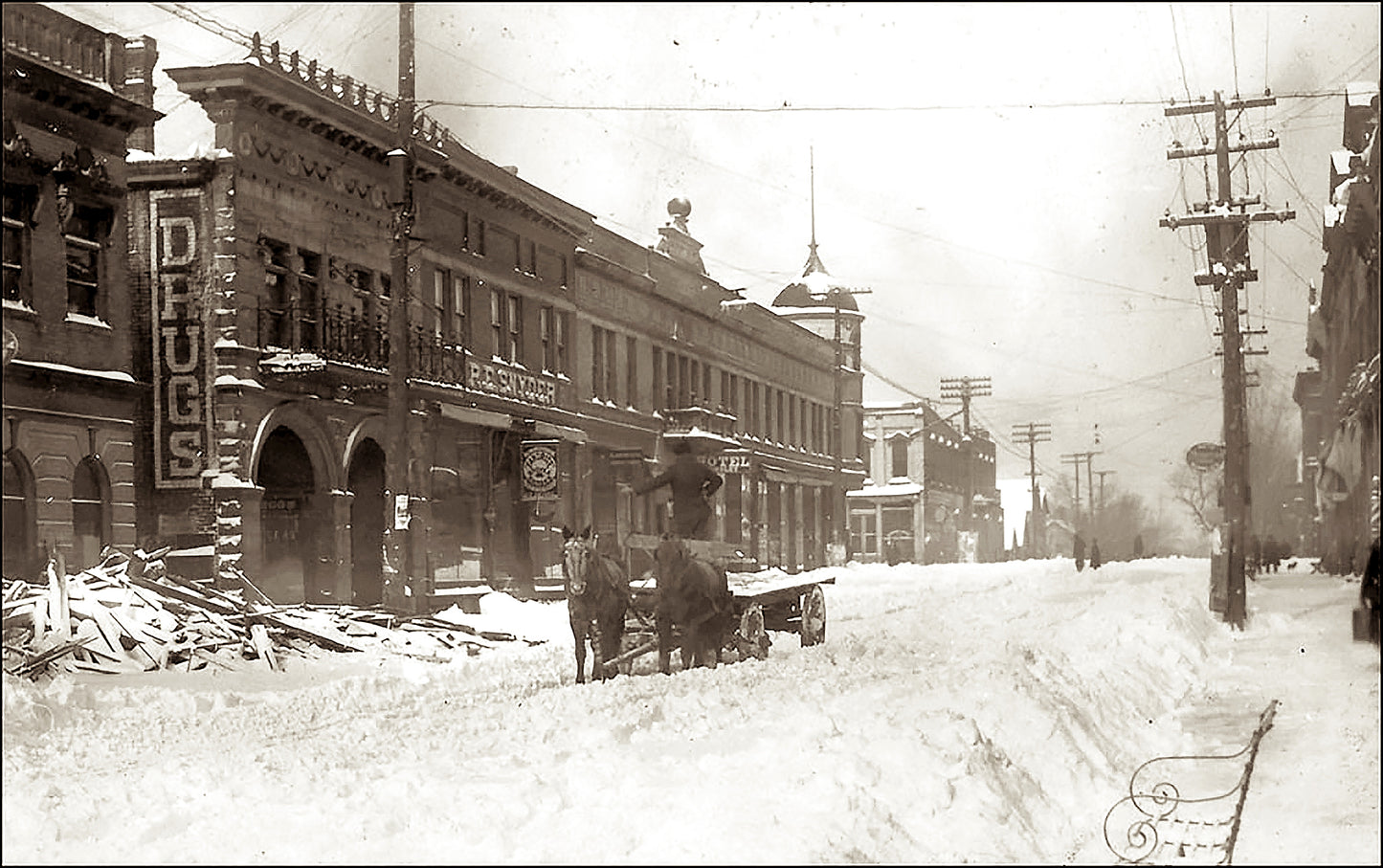 Circa 1918. Snowstorm. South Broadway, Blanchester.