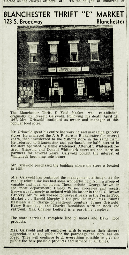 Blanchester Thrift "E" Market.