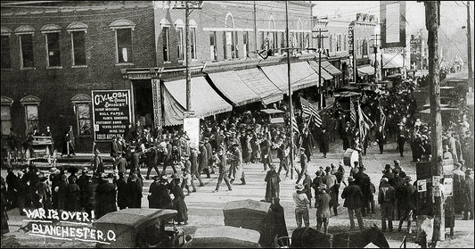 1918. Parade celebrating the end of WWI. Blanchester.