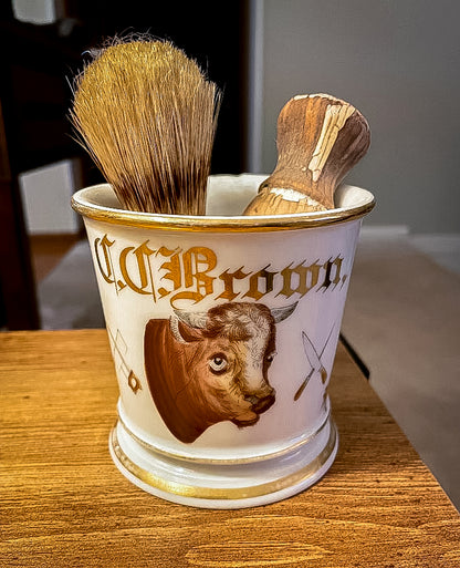 C.C. Brown Groceries and Meats shaving mug.