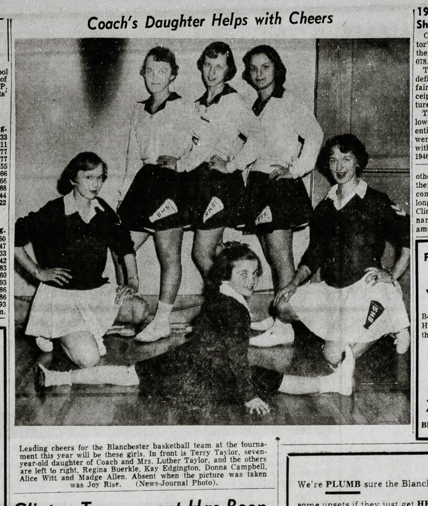 1955. Blanchester High School Cheerleaders.