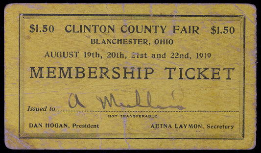 1919. Clinton County Fair Ticket.