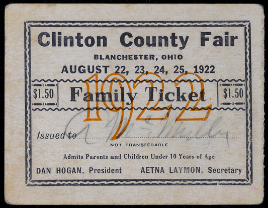 1922. Clinton County Fair Ticket.