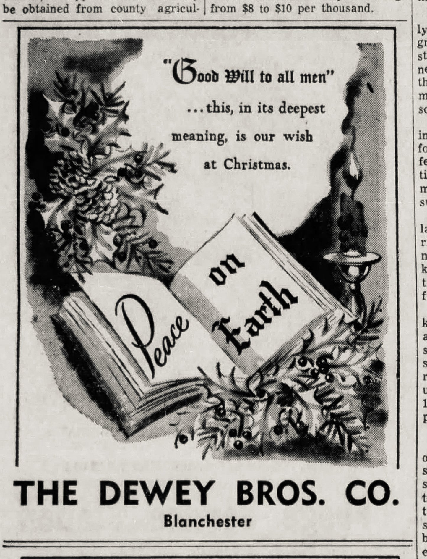 1954. Dewey Bros. Co. Christmas ad.