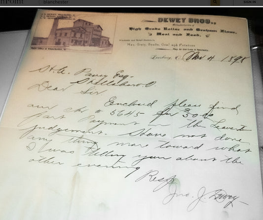 1896. Dewey Bros. Co. Letter.