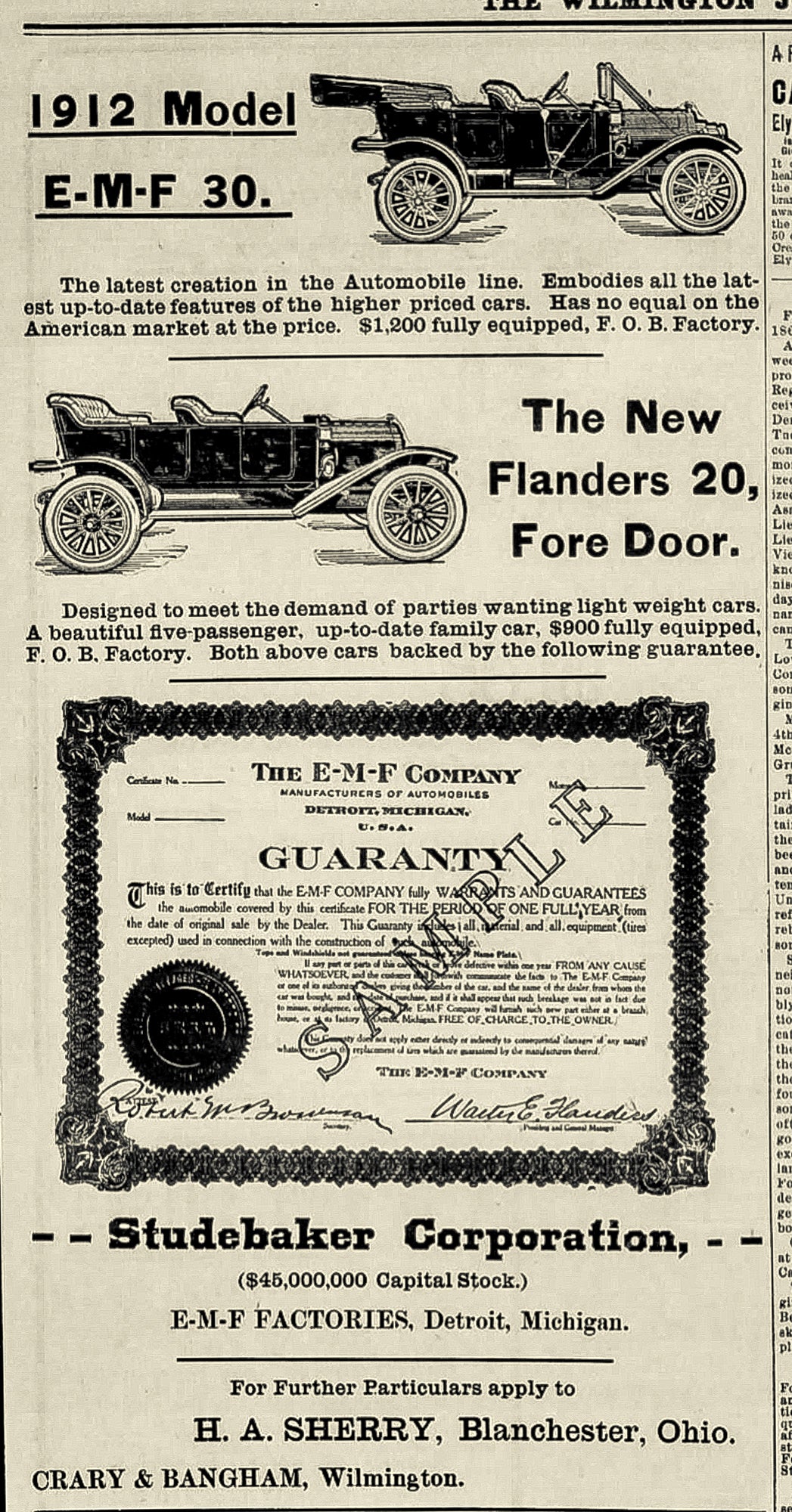 1911. H.A. Sherry Autos ad.