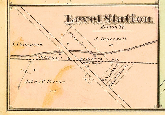 1875. Map of Level Station, Harlan Township.