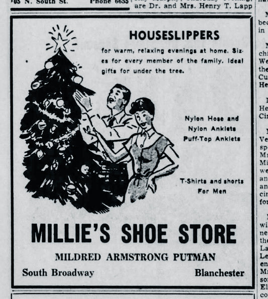 1950. Millie's Shoe Store ad.