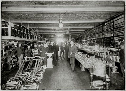 Circa 1912. P.E. Snyder Hardware store interior.