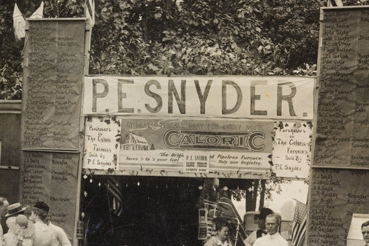 1915. P.E. Snyder Hardware stove display at Blanchester Fair.
