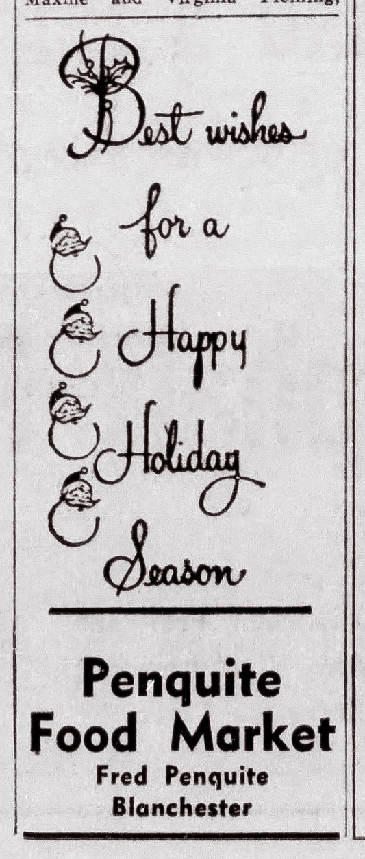 1954. Penquite's Meat Market Christmas Ad.