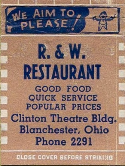 R. & W. Restaurant Matchbooks. Blanchester.