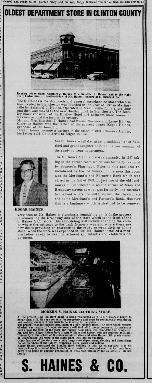1960. History of S. Haines & Company Article.