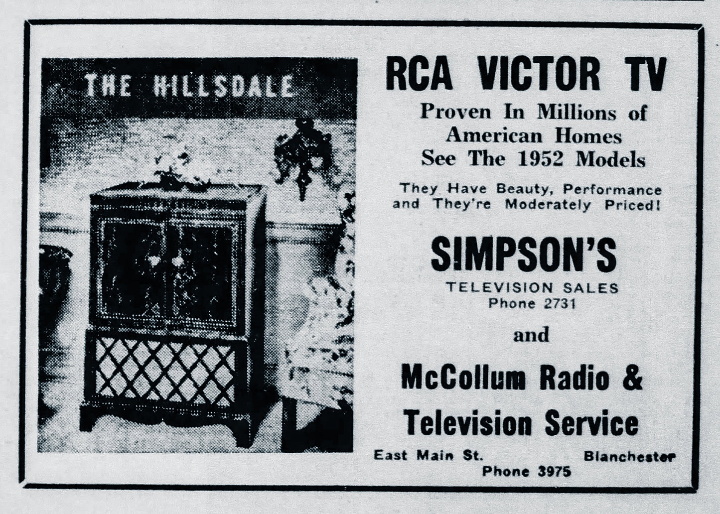 1952. Simpsons Tv Sales/McCollum Radio and Tv Service