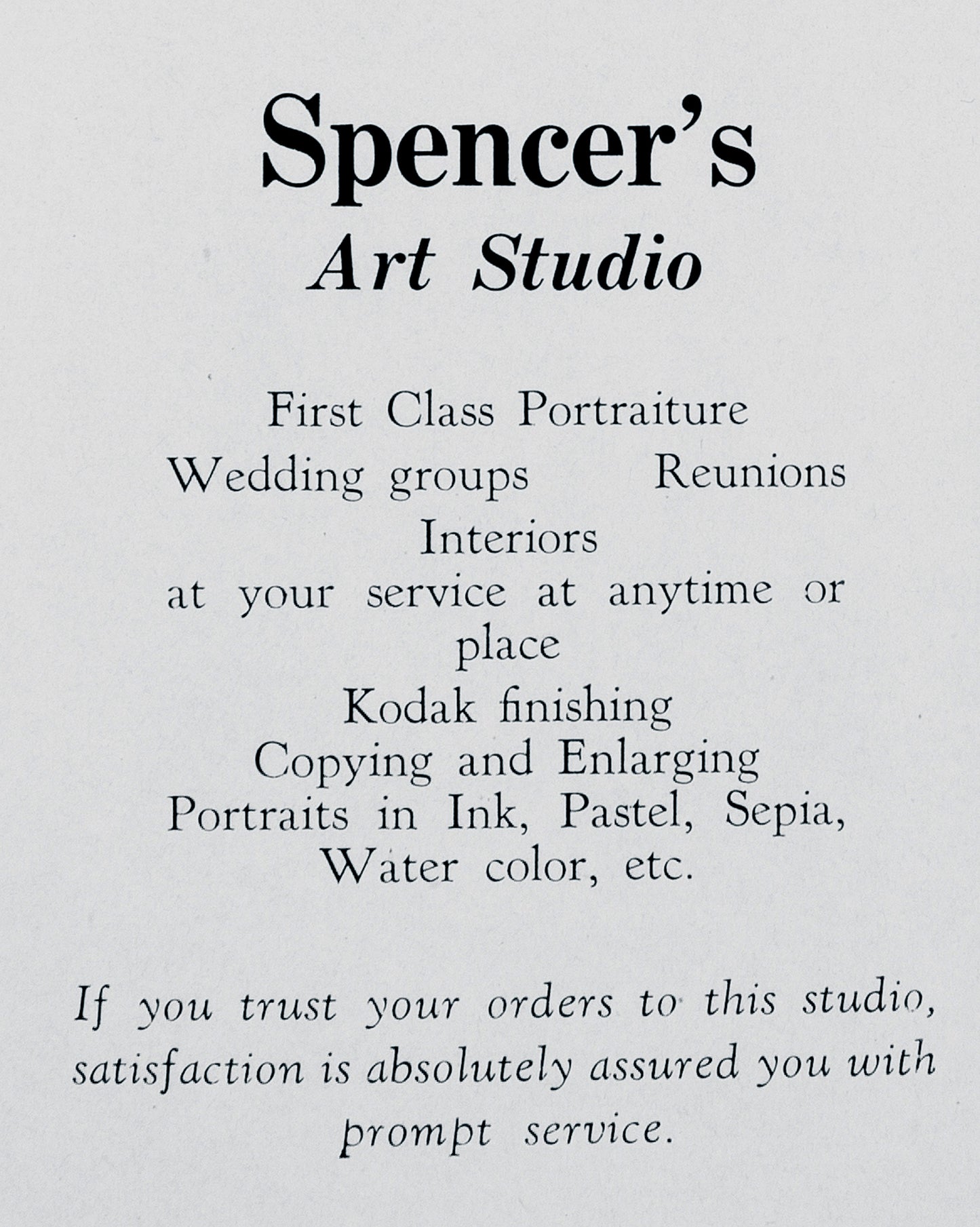 1925. Spencer's Art Studio Ad.