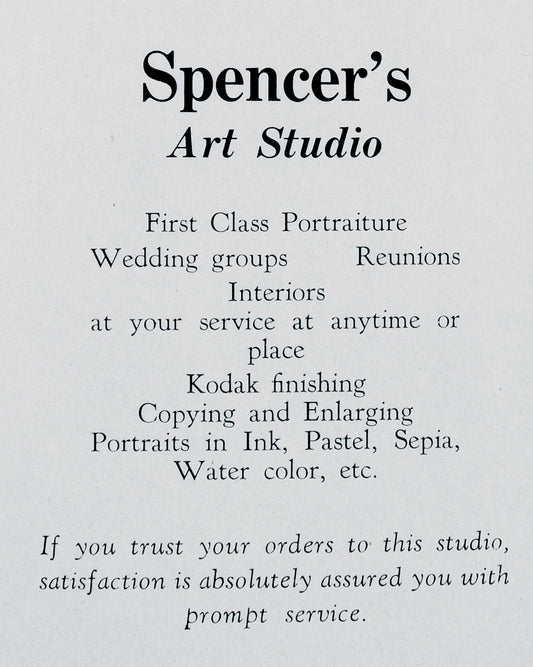 1925. Spencer's Art Studio Ad.