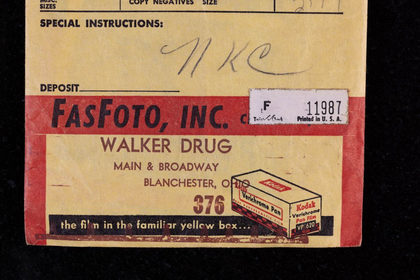 Walker Drugs Film Envelope. Blanchester.