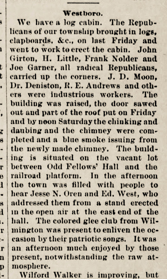 1888. Westboro Log cabin article.